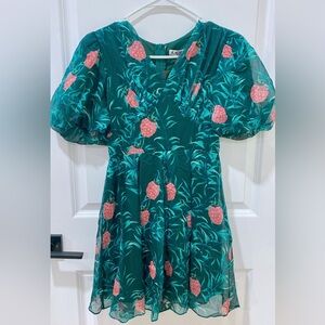 Women Puff Sleeves Fruit Printed Mini Dress